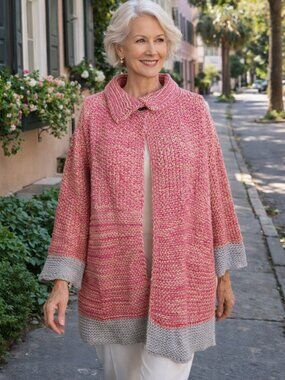 Sundance Pink Chunky Knit Womens Cardigan Jacket M Textured Open Front